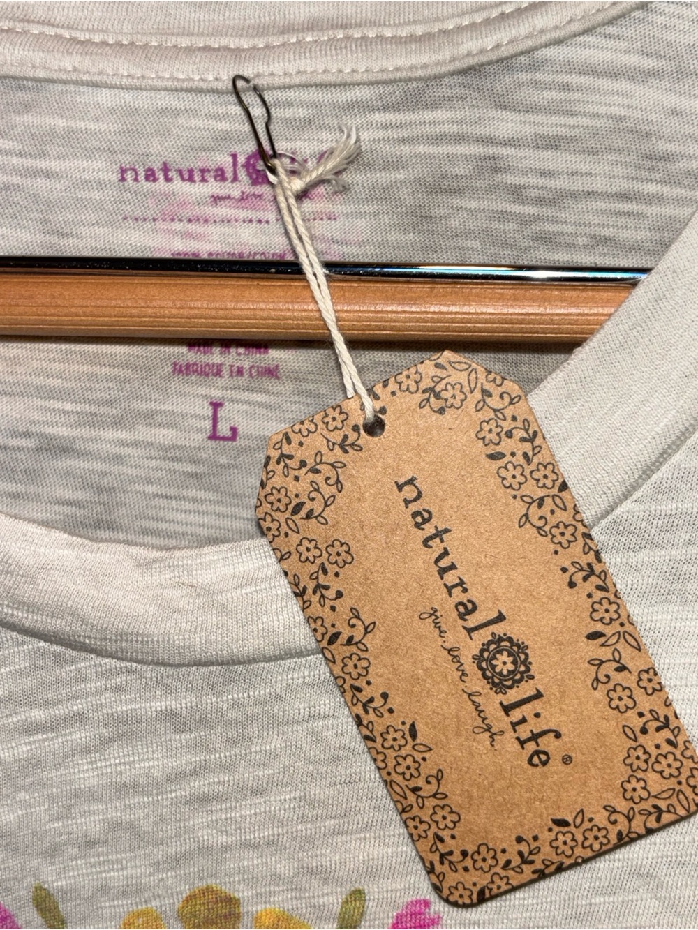 Natural Life Women’s Cream Floral Crewneck Long-Sleeve Top - Picture 2 of 3